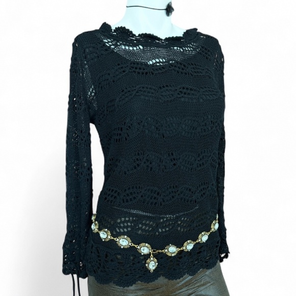 Joseph A. Crochet Knit Sweater Teal Green Women’s Size M Boho Vintage Style - Picture 4 of 7
